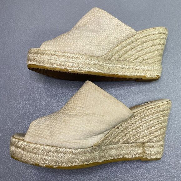 KANNA Suede Snake Embossed Espadrille Wedge Platform Mules Womens 40 9.5 Beige - Picture 2 of 12